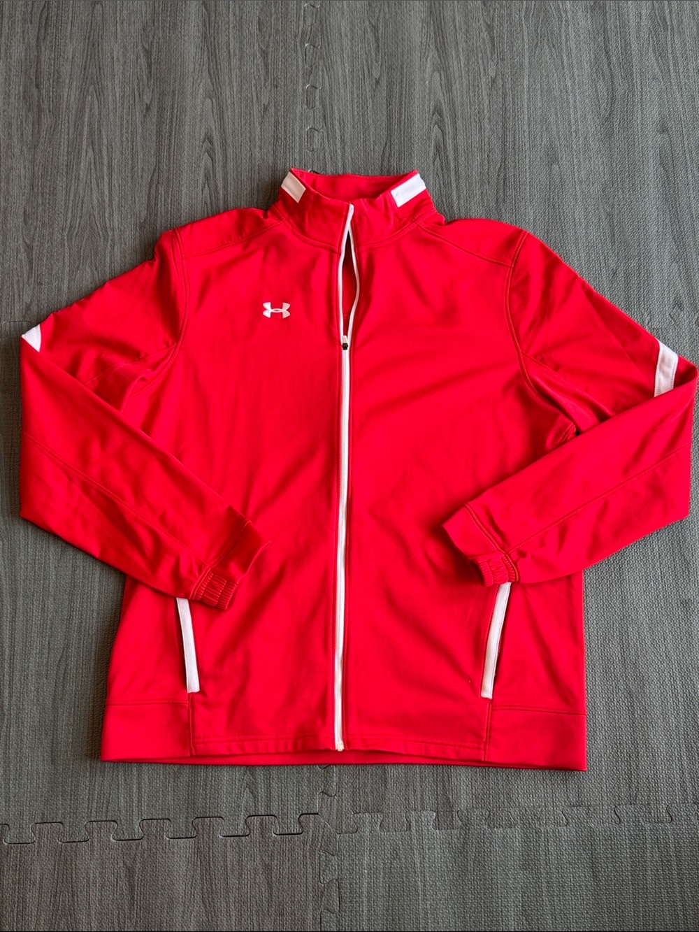 Under Armour Red Full-Zip Performance Jacket with White Trim - Women’s Size L